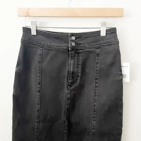 FREE PEOPLE | Maddie Denim Midi Skirt Front Slit Black Jean Pencil | 28, 6 - Picture 3 of 8